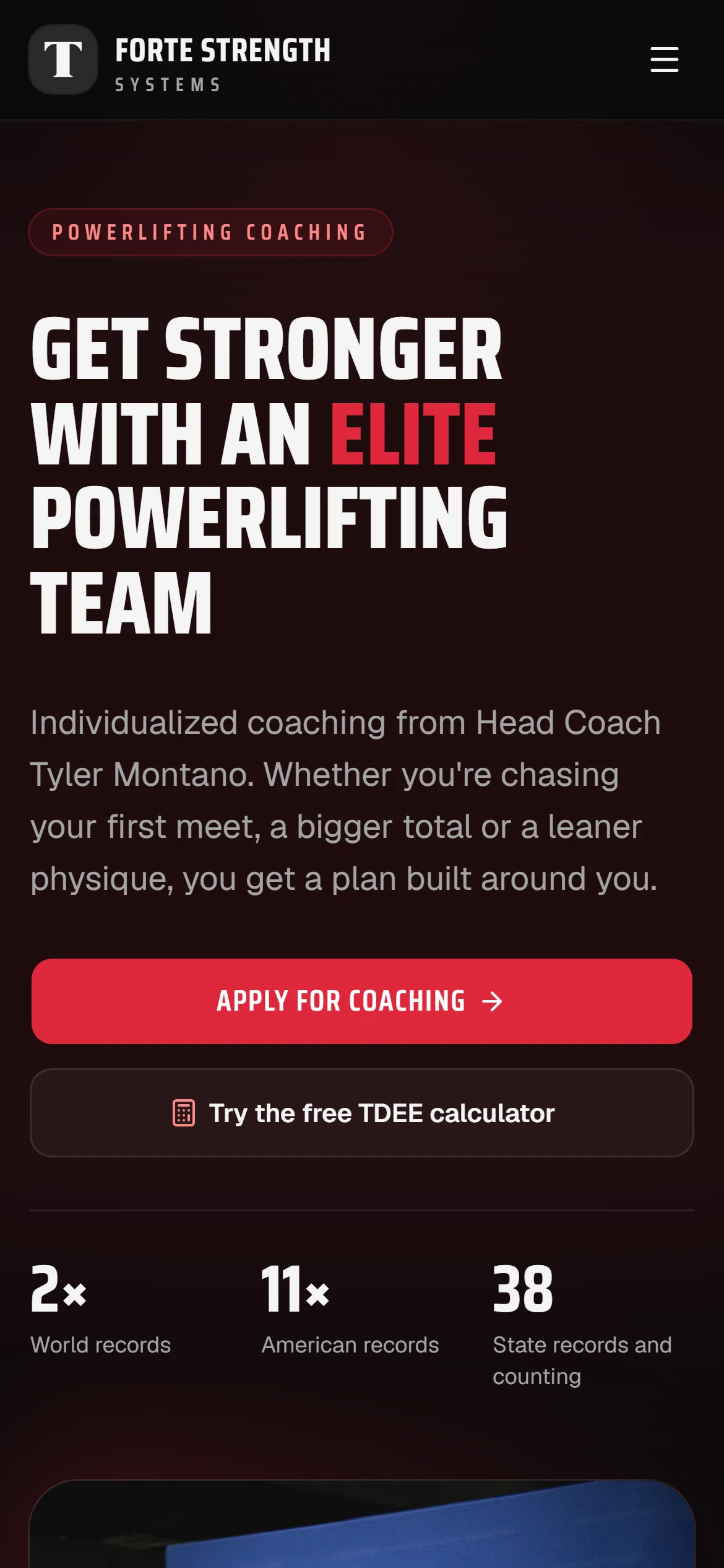 The Forte Strength landing page hero on a phone.